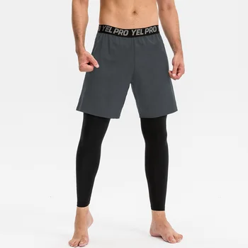 Фалшиви панталони от две части за бягане, Мъжки Черни бързо съхнещи Спортни Джоггинсы за тренировки по баскетбол Дишащи Гамаши за тренировки във фитнеса