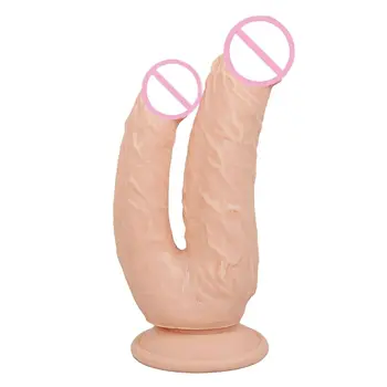 Гигантски двойна имитированный пенис с вендузи, женски мастурбатор, анален накрайник, силиконови секс-играчка, двуглавият за мастурбация на пениса
