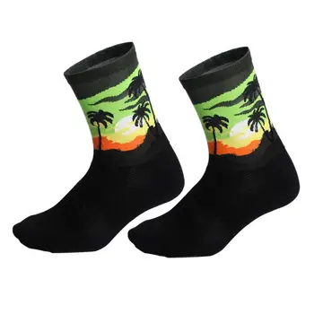 1 чифт модни велосипедни чорапи с шарките на кокосовата палма, която поглъща влагата, универсални велосипедни унисекс чорапи за състезания на открито