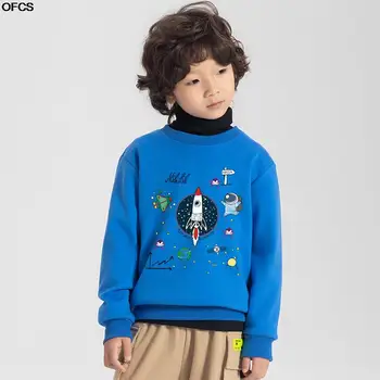 Детски пуловери Есен-зима Плюс velvet пуловер, памучен hoody за момчета и момичета, с кръгло деколте, нова широки дрехи с принтом.